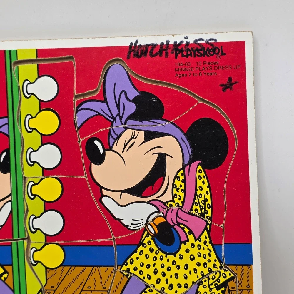 Playskool Wood Tray Puzzle‎ Kids Red Minnie Mouse Dress Up Vintage Disney Retro